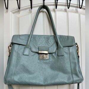 Pouchet Sea Foam Green Ostrich Leather Satchel/Tote Shoulder Purse w strap